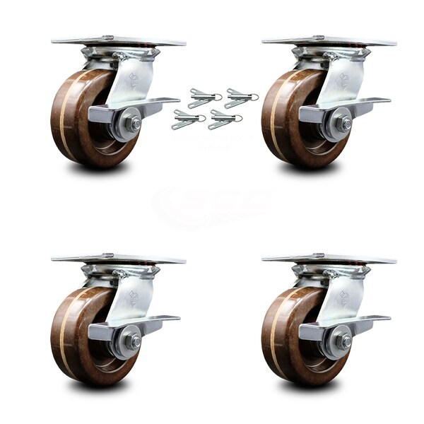 Service Caster 5 Inch High Temp Phenolic Caster Set with Roller Bearing and Brakes/Swivel Locks SCC-35S520-PHRHT-SLB-BSL-4 - main